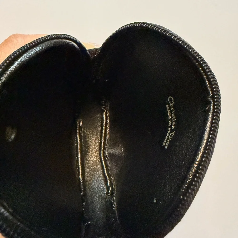 Vintage Dior Black Monogram Coin Purse Gold Plaque Made in France - AUTHENTIC